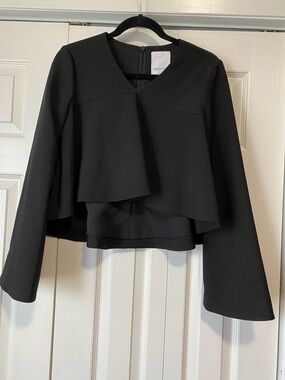 C/MEO Collective Black V-Neck Long Bell Sleeves Top Size S